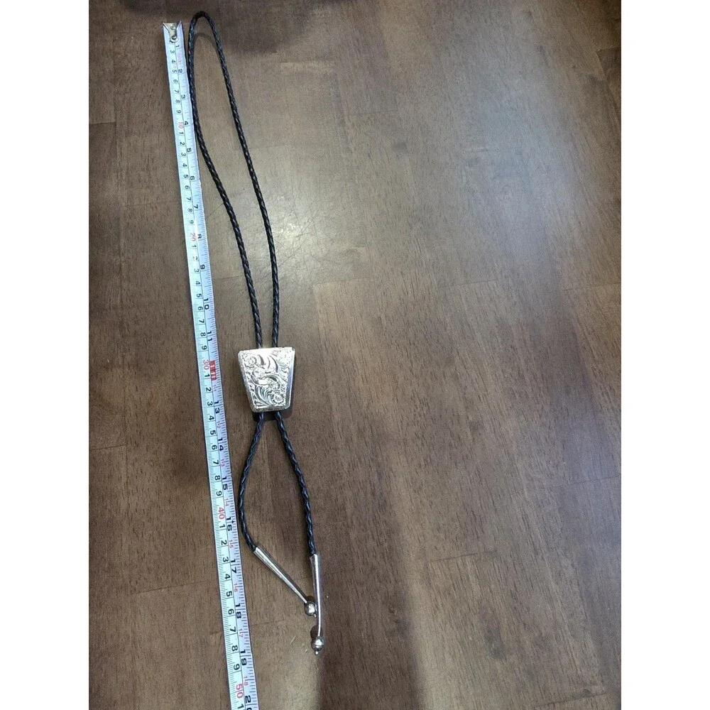 Vintage Navajo Gibson Gene Sterling Silver Western Overlay Bolo Tie